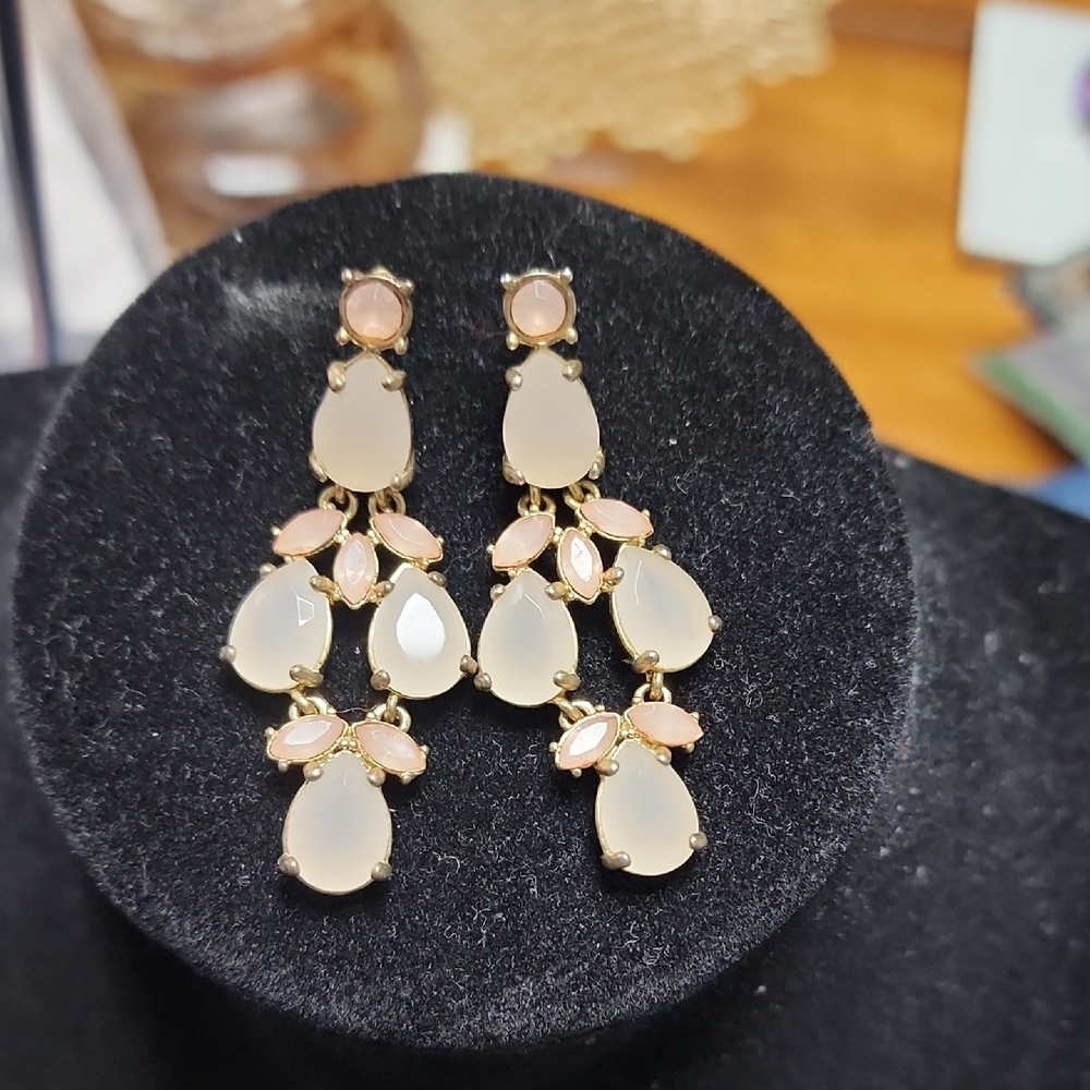 #30 Elegant Gold and Pink Chandelier Earrings